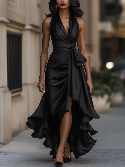 Lavisa - Satin Halter High-Low Cocktail Dress