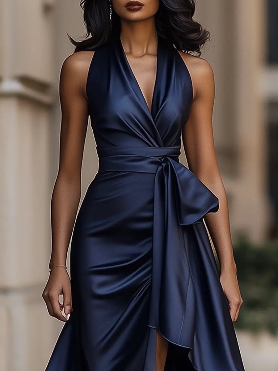 Lavisa - Satin Halter High-Low Cocktail Dress