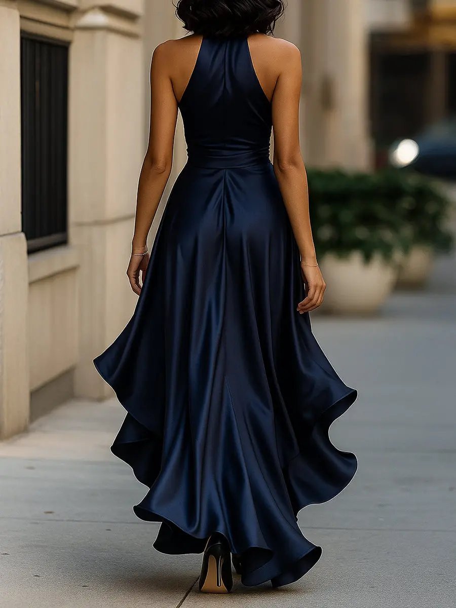 Lavisa - Satin Halter High-Low Cocktail Dress