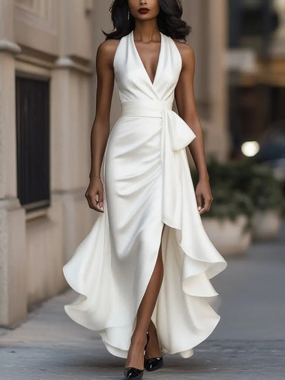 Lavisa - Satin Halter High-Low Cocktail Dress