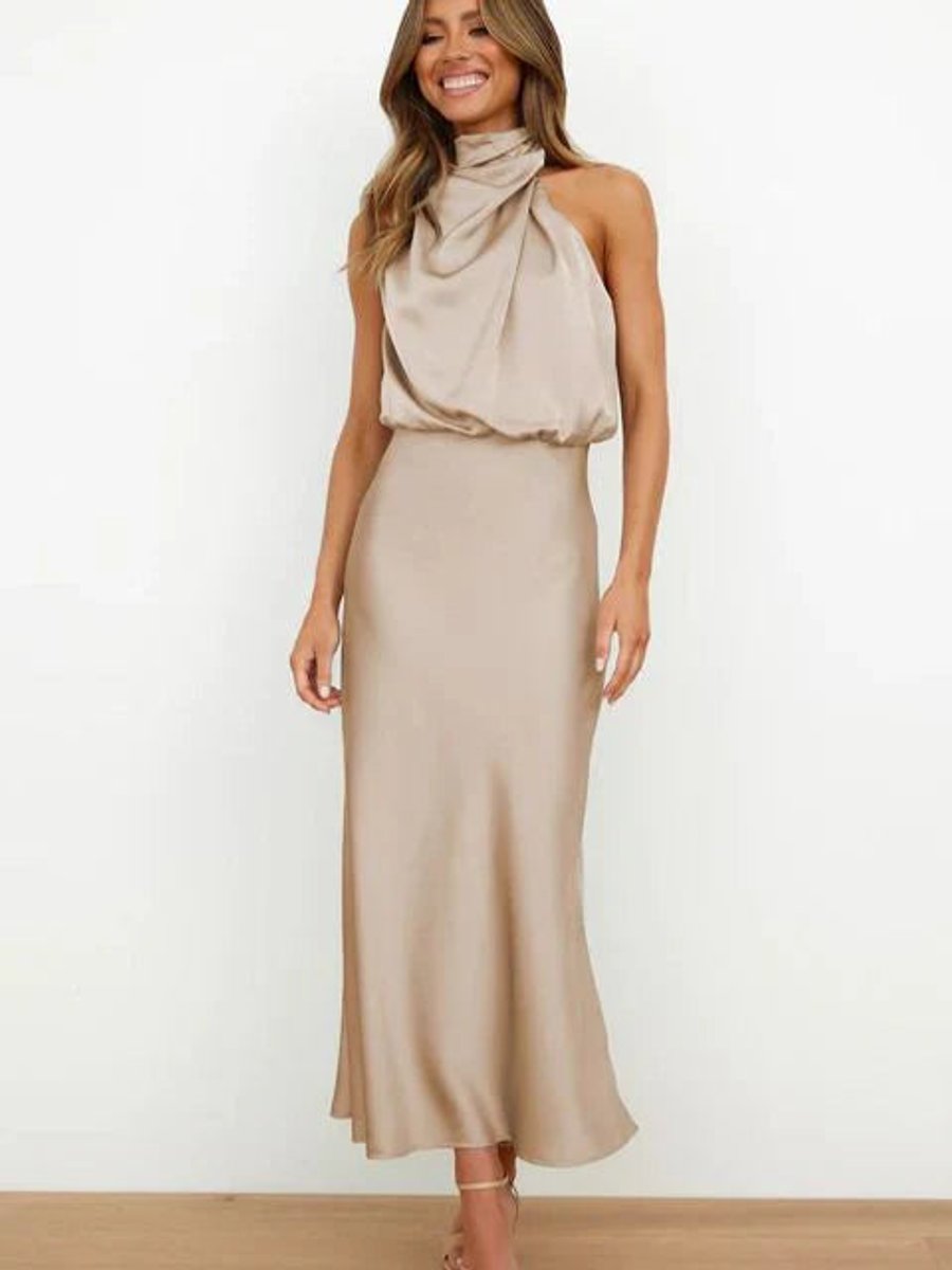 Women's Halter-Neck Midi Cocktail Dress - Side Angle | Lavisa