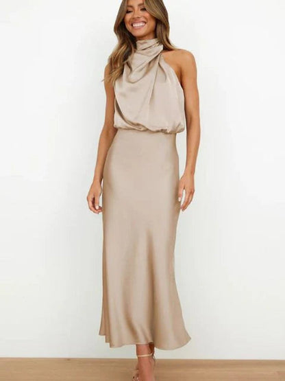 Women's Halter-Neck Midi Cocktail Dress - Side Angle | Lavisa