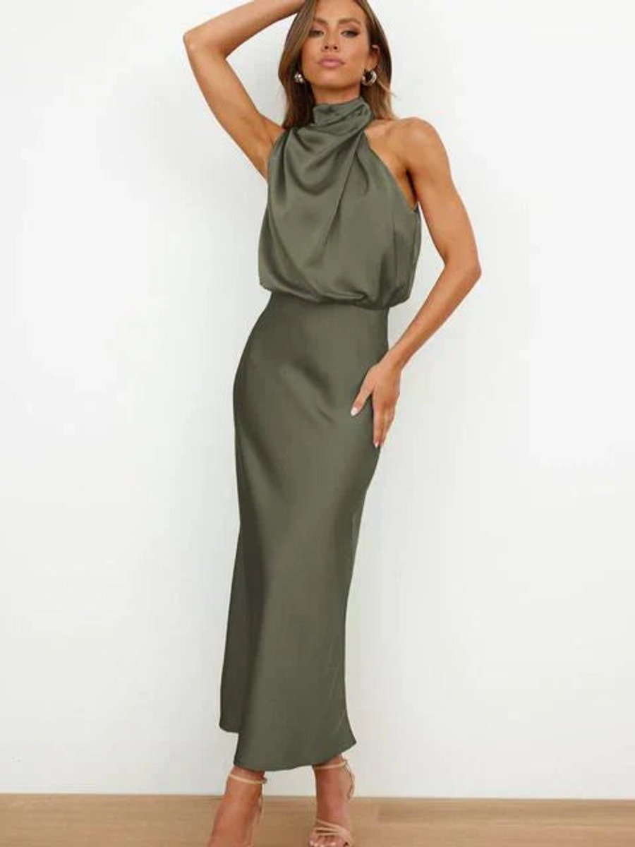 Women's Halter-Neck Midi Cocktail Dress - Back View | Lavisa
