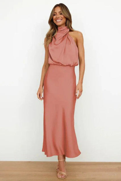 Women's Halter-Neck Midi Cocktail Dress - Close-Up Texture & Detail | Lavisa