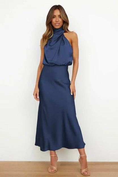 Women's Halter-Neck Midi Cocktail Dress - Sole & Material View | Lavisa