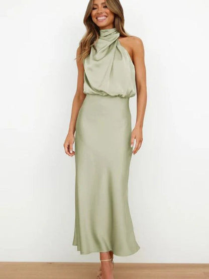 Women's Halter-Neck Midi Cocktail Dress - Variant Angle | Lavisa