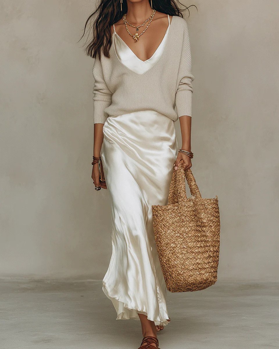 Satin Slip Dress and Knit Jumper Set - Variant Angle | Lavisa