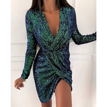 Women's Sequin Deep V-Neck Long Sleeve Cocktail Dress - Variant Style 8 | Lavisa