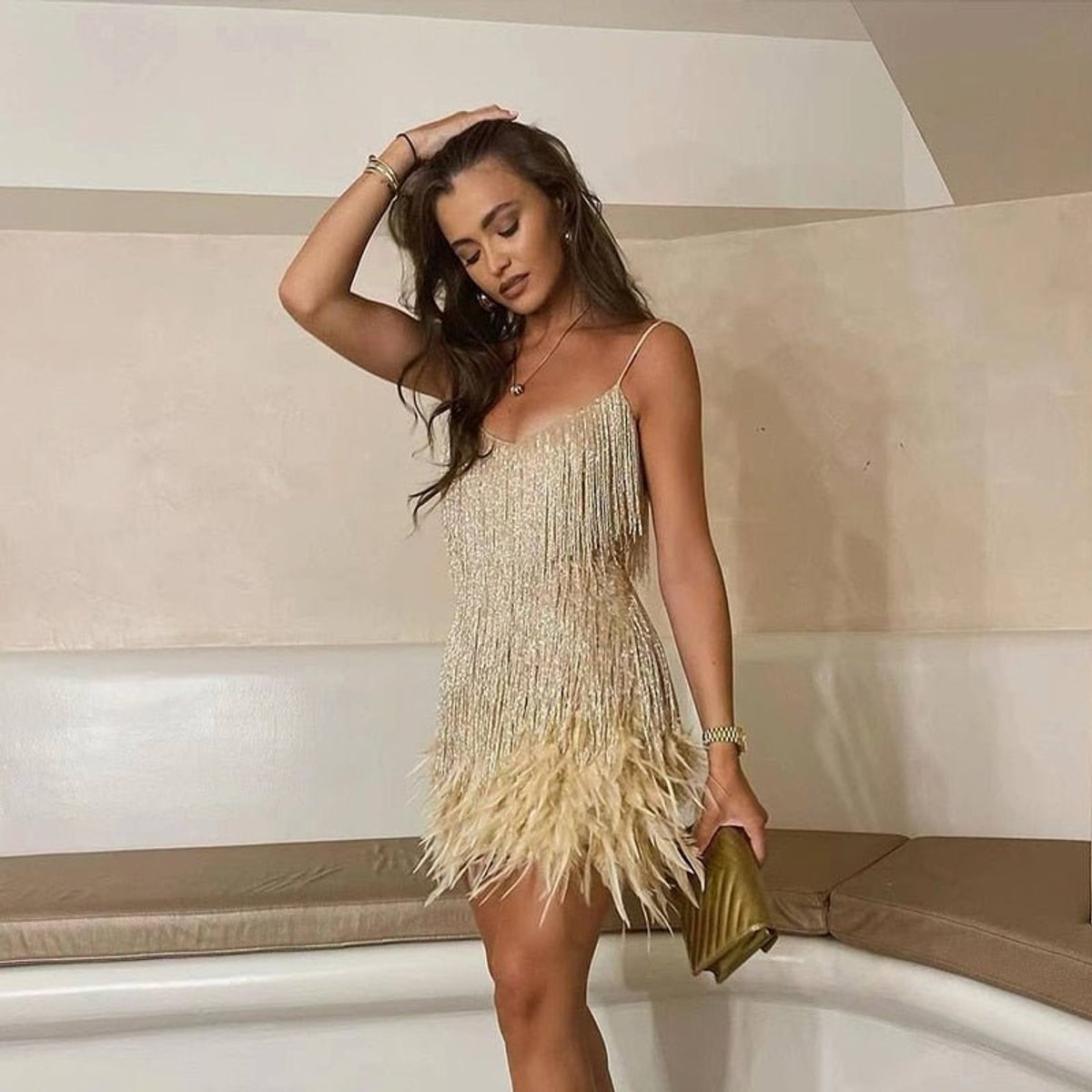 Women's Sequin Fringe Feather-Hem Mini Cocktail Dress - Variant Style 10 | Lavisa