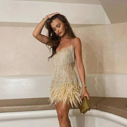 Women's Sequin Fringe Feather-Hem Mini Cocktail Dress - Variant Style 10 | Lavisa