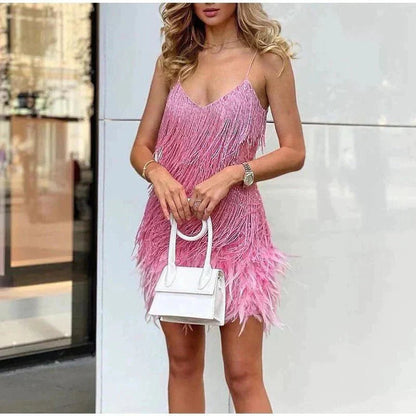 Women's Sequin Fringe Feather-Hem Mini Cocktail Dress - Variant Style 11 | Lavisa
