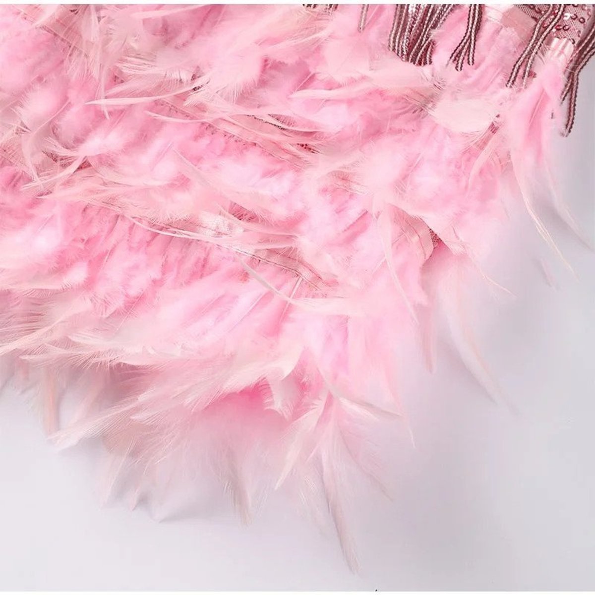 Women's Sequin Fringe Feather-Hem Mini Cocktail Dress - Lifestyle & Model Angle | Lavisa