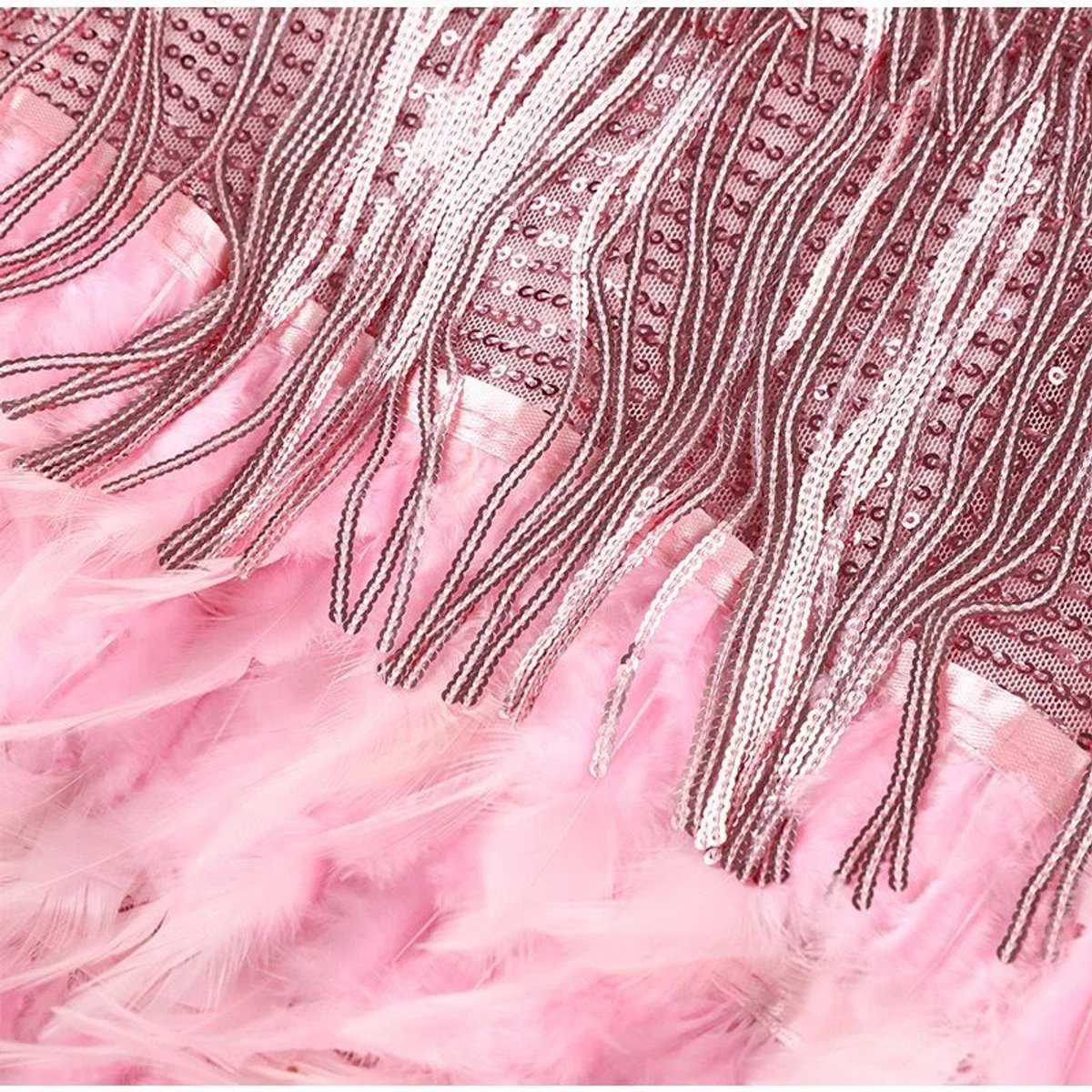 Women's Sequin Fringe Feather-Hem Mini Cocktail Dress - Variant Angle | Lavisa