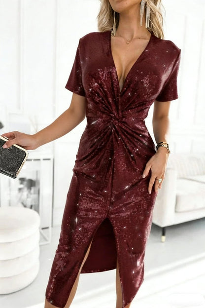 Women's Sequin V-Neck Twisted-Front Midi Cocktail Dress - Variant Style 17 | Lavisa