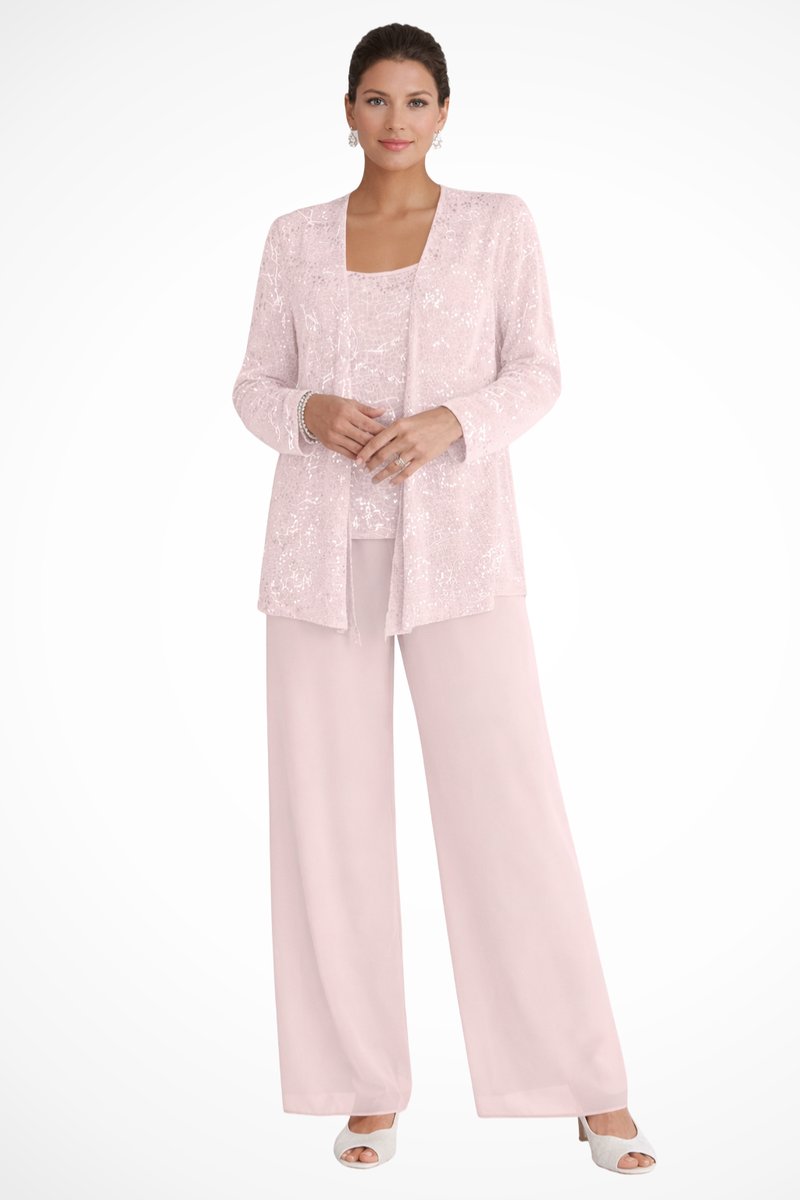 Lavisa - Women's Sequined Wide-Leg Three-Piece Occasion Set