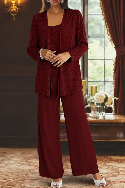 Lavisa - Women's Sequined Wide-Leg Three-Piece Occasion Set
