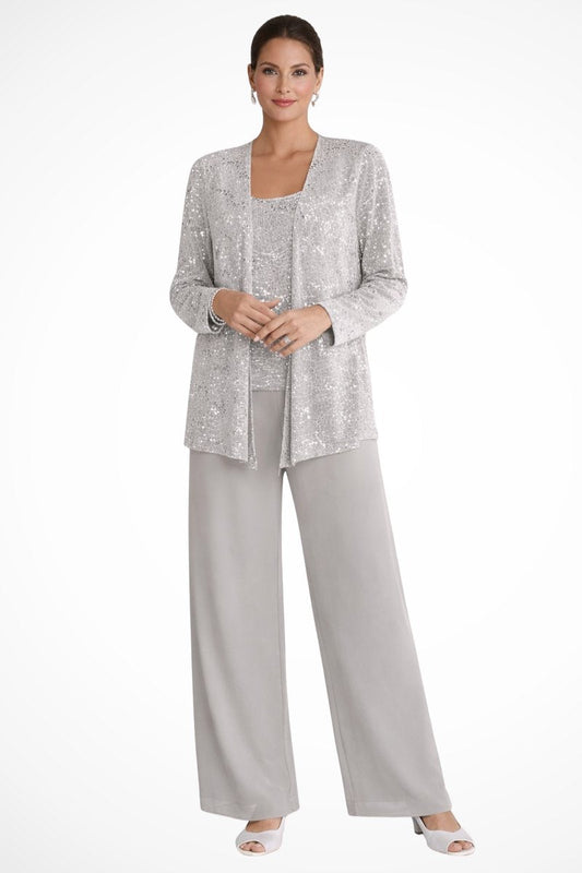 Lavisa - Women's Sequined Wide-Leg Three-Piece Occasion Set