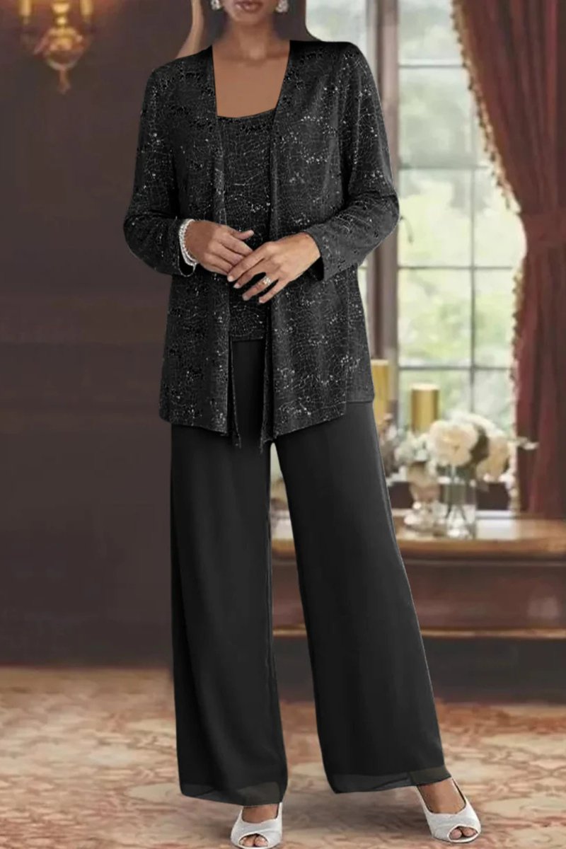 Lavisa - Women's Sequined Wide-Leg Three-Piece Occasion Set