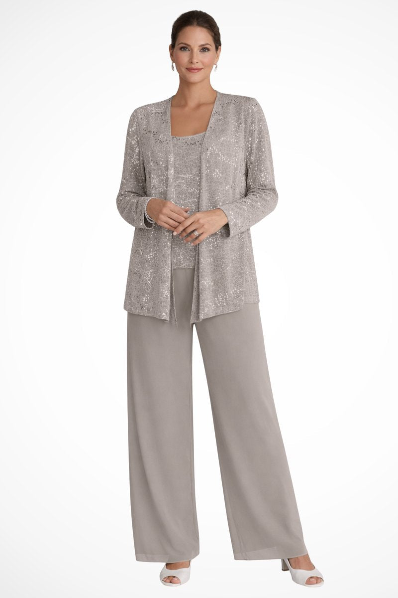 Lavisa - Women's Sequined Wide-Leg Three-Piece Occasion Set