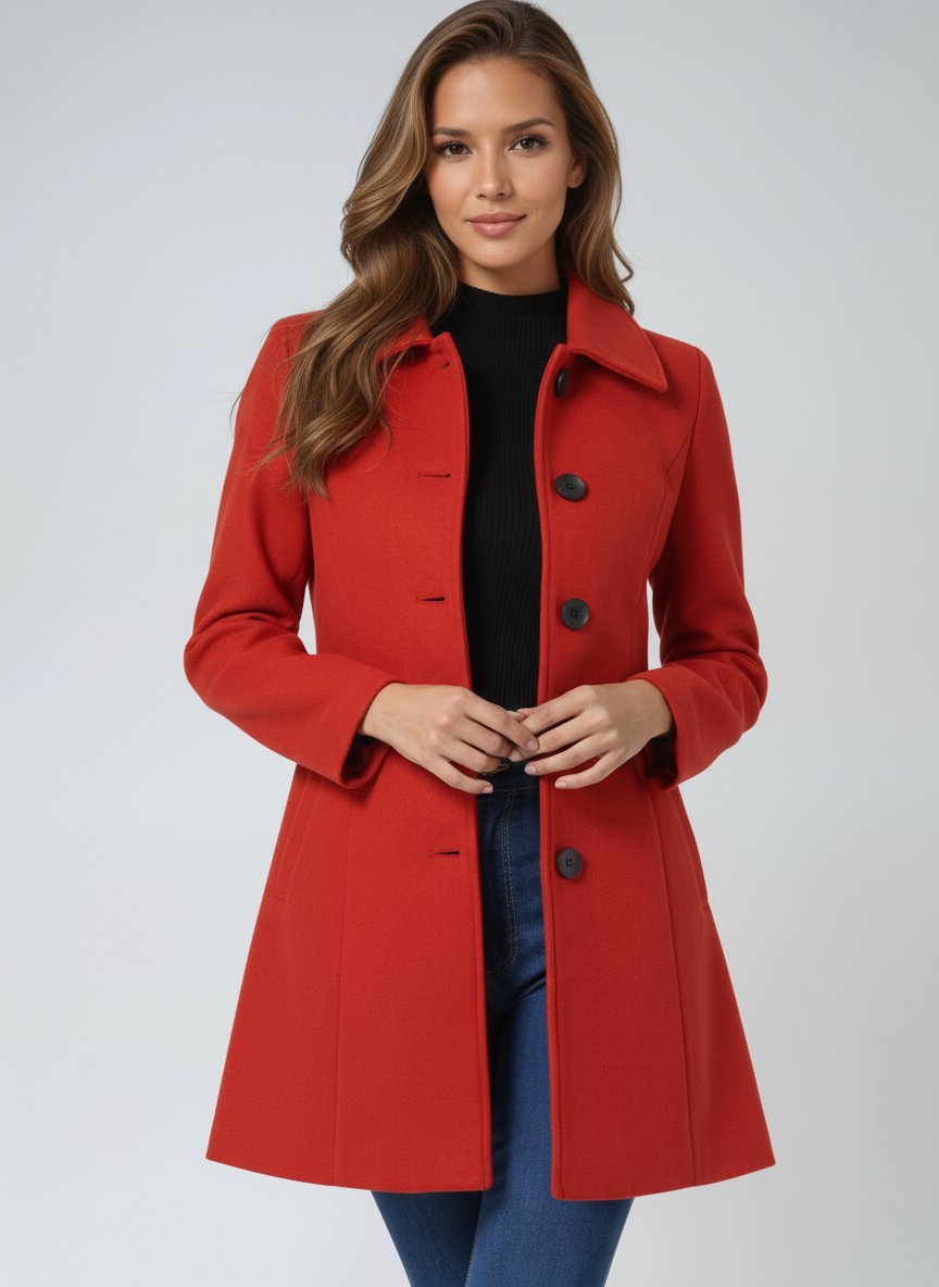 Women's Single-Breasted Structured Midi Winter Coat - Variant Style 10 | Lavisa