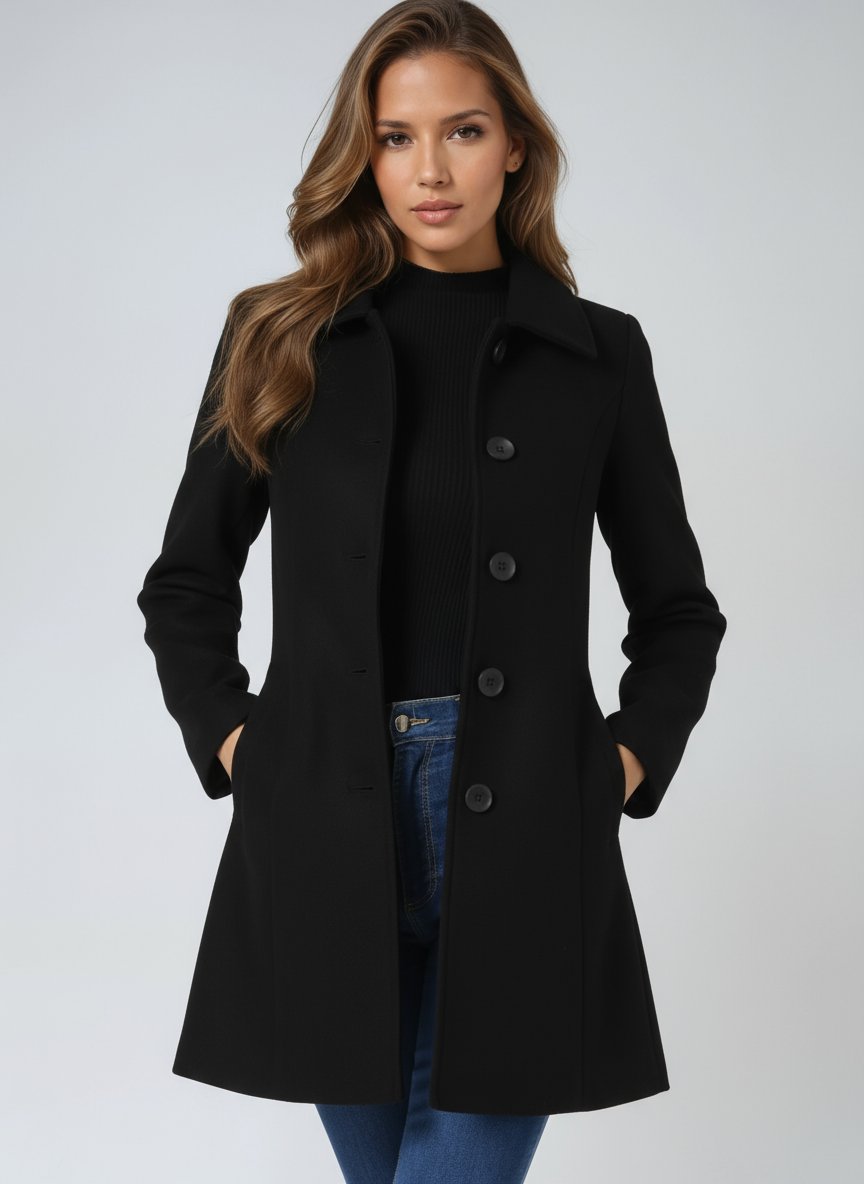 Women's Single-Breasted Structured Midi Winter Coat - Side Angle | Lavisa