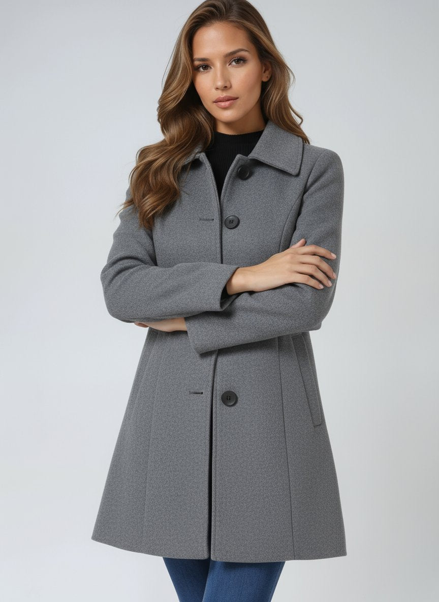 Women's Single-Breasted Structured Midi Winter Coat - Back View | Lavisa
