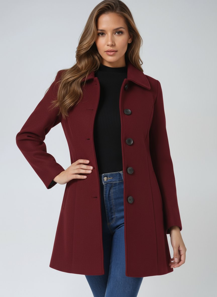 Women's Single-Breasted Structured Midi Winter Coat - Sole & Material View | Lavisa