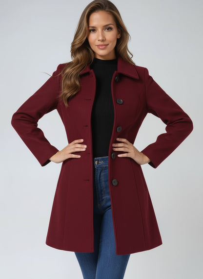 Women's Single-Breasted Structured Midi Winter Coat - Lifestyle & Model Angle | Lavisa