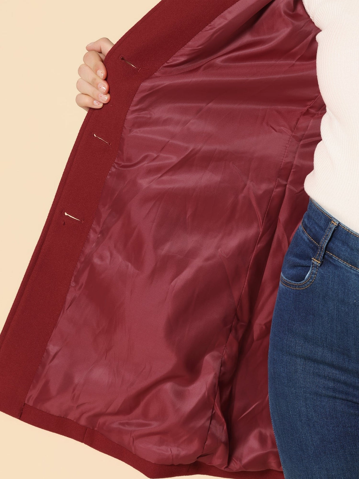 Women's Single-Breasted Structured Midi Winter Coat - Variant Angle | Lavisa