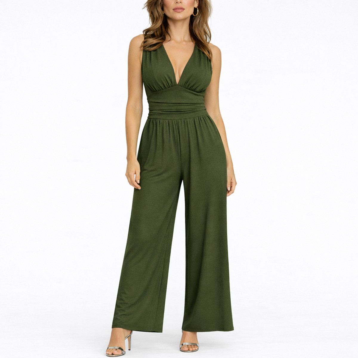 Women's Sleeveless Deep V-Neck Wide-Leg Jumpsuit - Variant Style 13 | Lavisa
