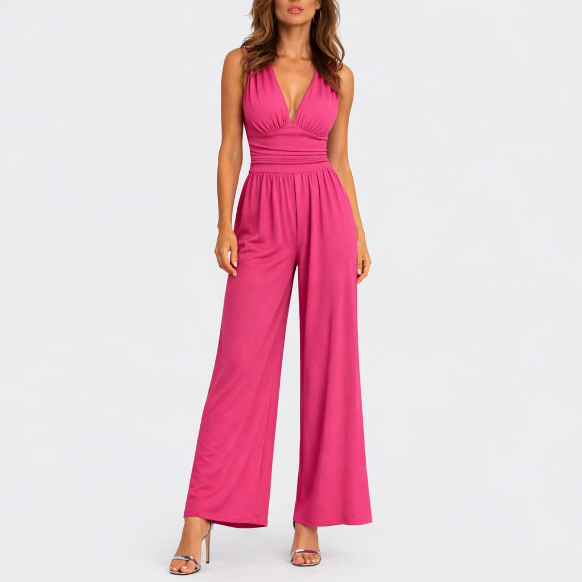 Women's Sleeveless Deep V-Neck Wide-Leg Jumpsuit - Variant Style 9 | Lavisa