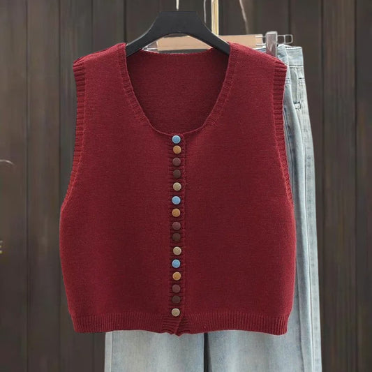 Lavisa - Sleeveless Knit Vest with Colorful Button Detail