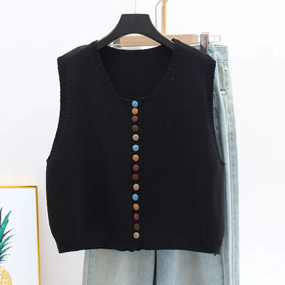 Sleeveless Knit Vest with Colorful Button Detail - Back View | Lavisa