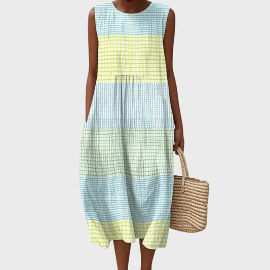 Lavisa - Sleeveless Tiered Plaid Cotton Midi Dress