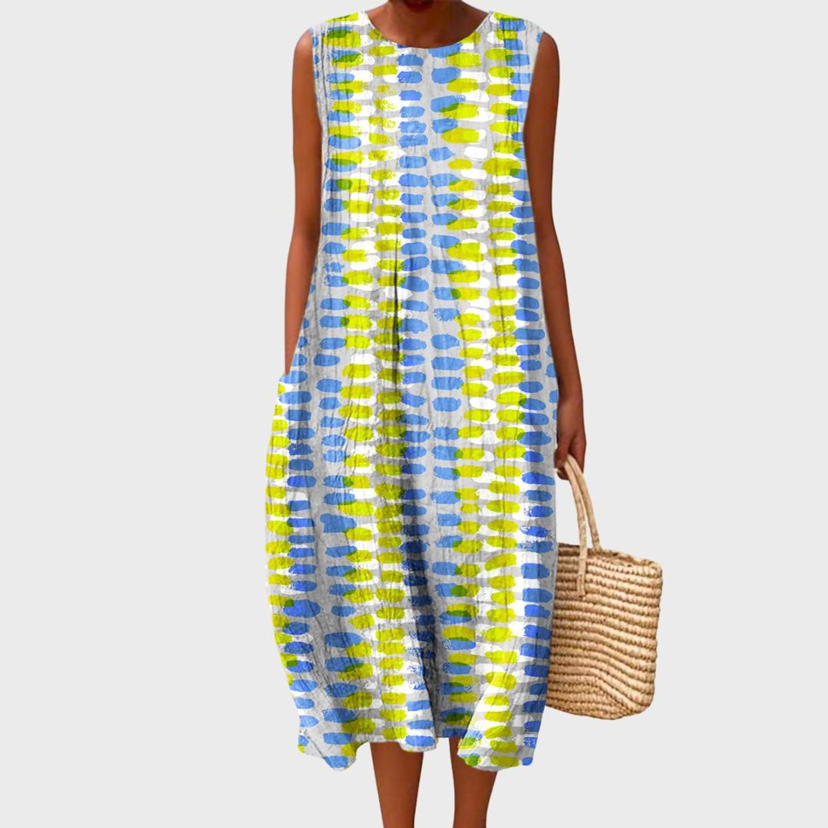 Sleeveless Tiered Plaid Cotton Midi Dress - Side Angle | Lavisa