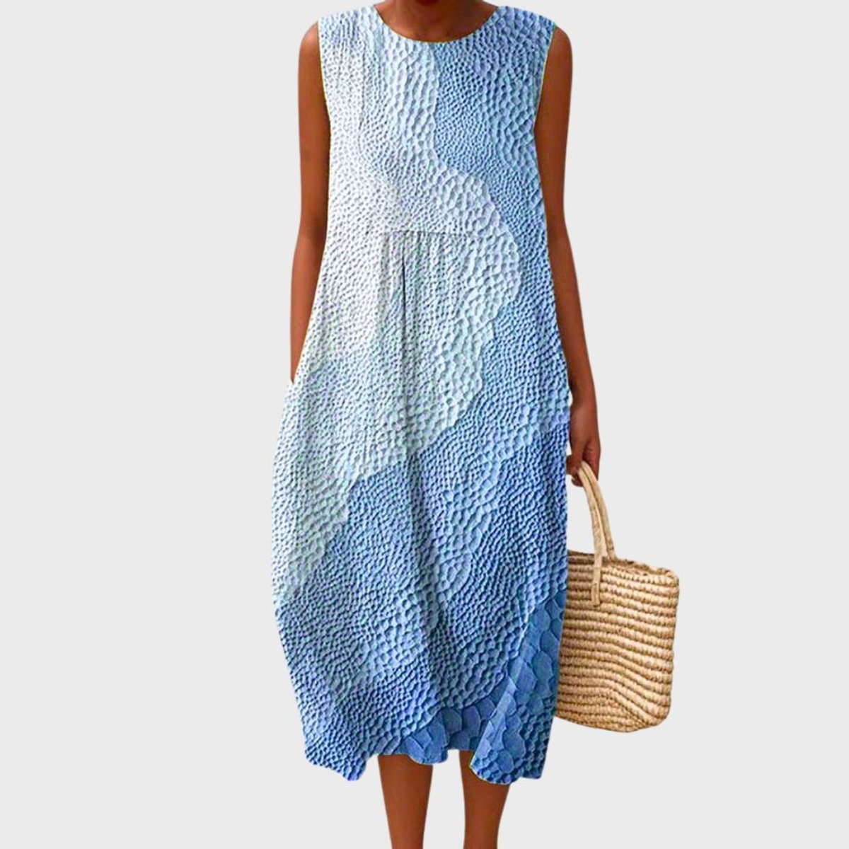 Sleeveless Tiered Plaid Cotton Midi Dress - Back View | Lavisa