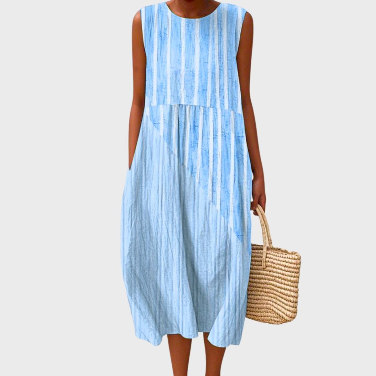 Sleeveless Tiered Plaid Cotton Midi Dress - Close-Up Texture & Detail | Lavisa