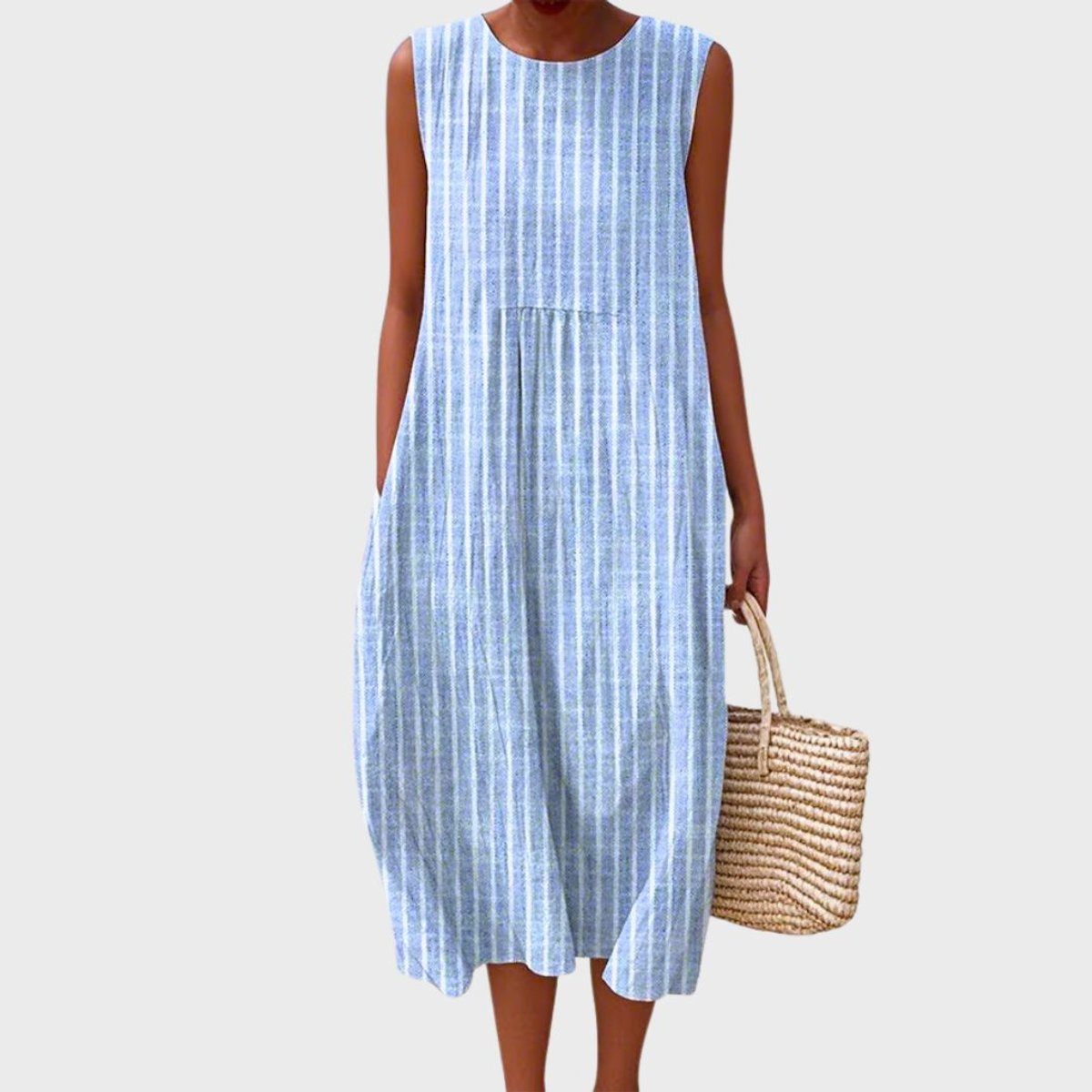 Sleeveless Tiered Plaid Cotton Midi Dress - Sole & Material View | Lavisa