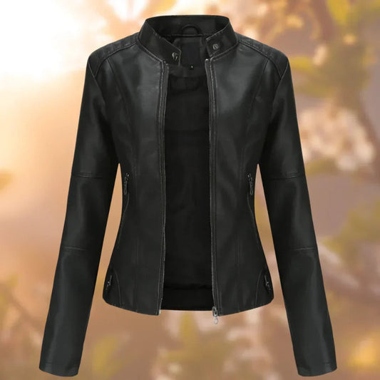 Lavisa - Women's Slim-Fit Zip-Up Faux Leather Jacket