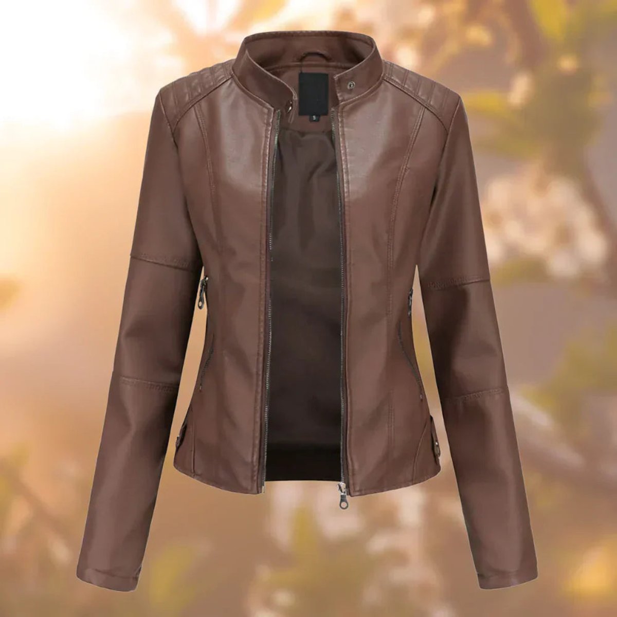 Women's Slim-Fit Zip-Up Faux Leather Jacket - Side Angle | Lavisa