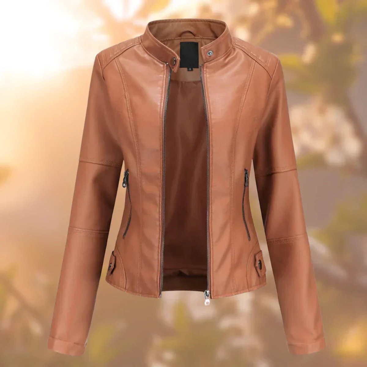 Women's Slim-Fit Zip-Up Faux Leather Jacket - Back View | Lavisa