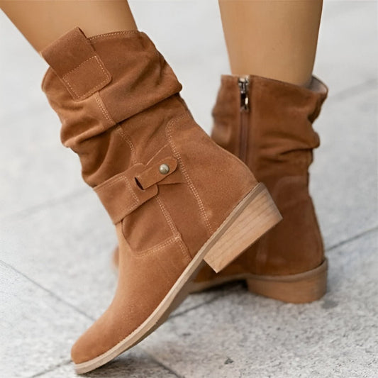 Lavisa - Women's Slouchy Suede Mid-Calf Knee High Boots Block Heel