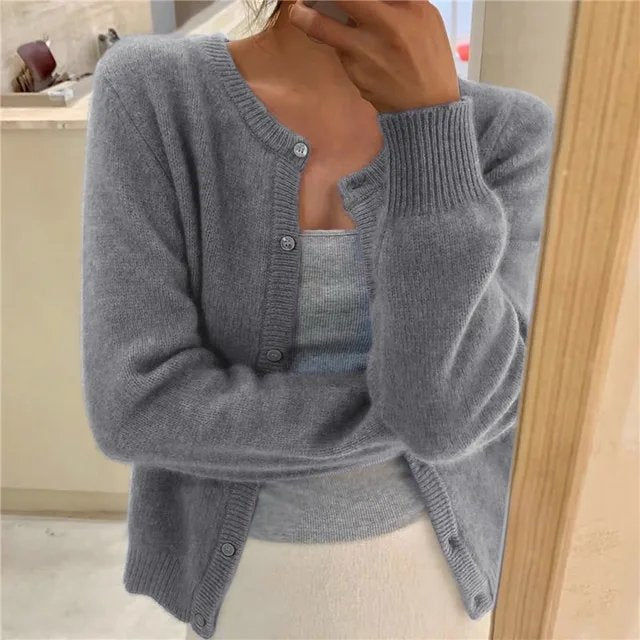 Lavisa - Women's Soft Knit Button-Front Round Neck Cardigan