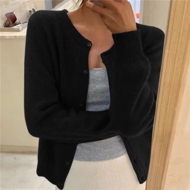 Lavisa - Women's Soft Knit Button-Front Round Neck Cardigan