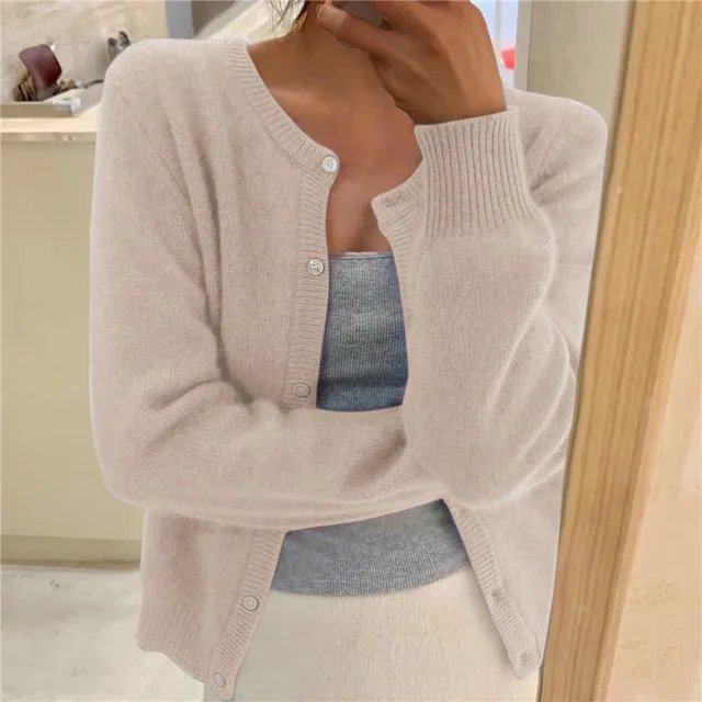 Lavisa - Women's Soft Knit Button-Front Round Neck Cardigan