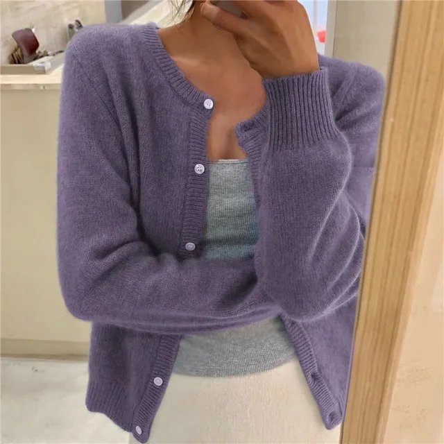 Lavisa - Women's Soft Knit Button-Front Round Neck Cardigan