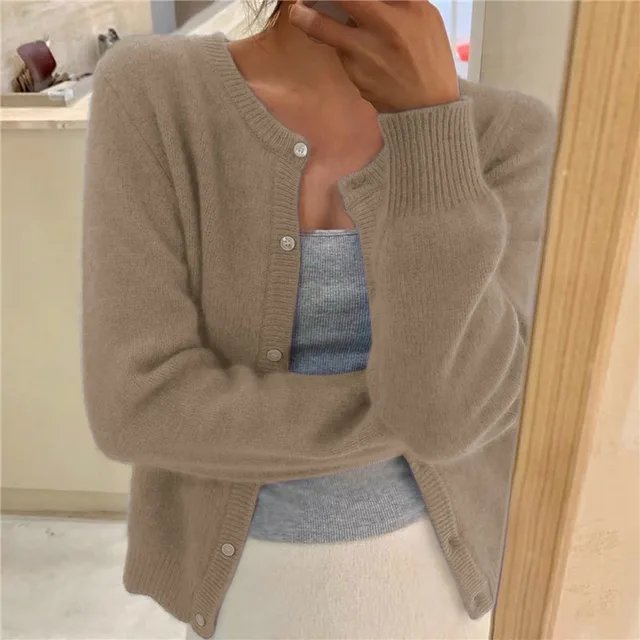Lavisa - Women's Soft Knit Button-Front Round Neck Cardigan