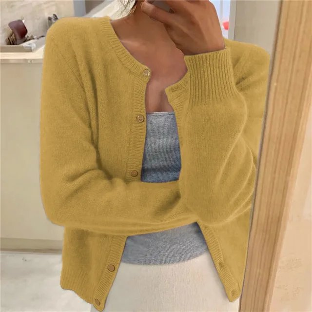 Lavisa - Women's Soft Knit Button-Front Round Neck Cardigan