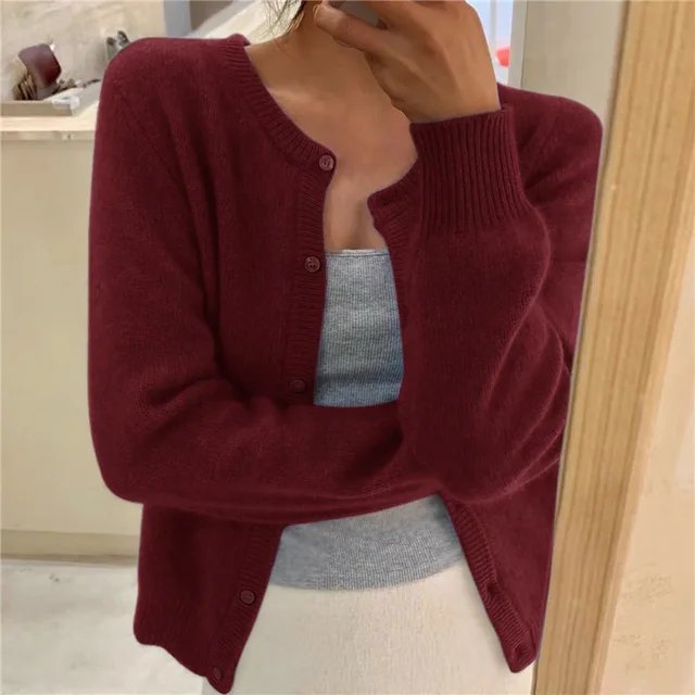 Lavisa - Women's Soft Knit Button-Front Round Neck Cardigan