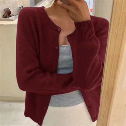 Lavisa - Women's Soft Knit Button-Front Round Neck Cardigan